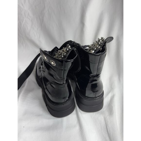Black Rylee Pearl Rhinestone Lace up Round Toe Ankle Boots - Picture 4 of 7